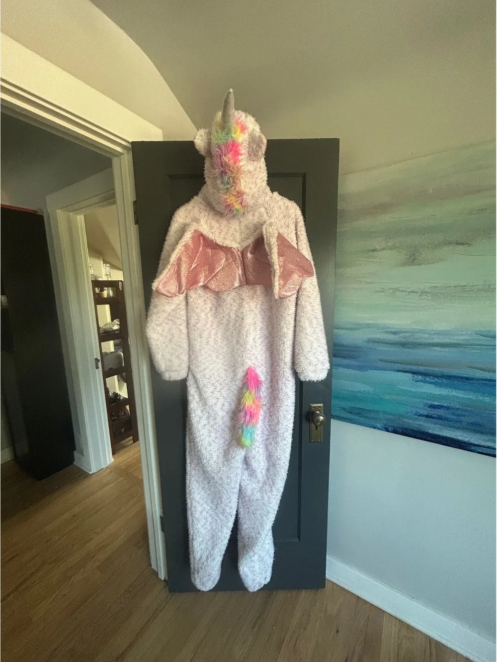 Unicorn One Piece Pajama Costume with Hood and Wings Adult Unisex
